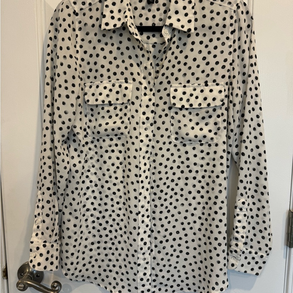 Who What Wear Black/White Polka Dot Button-Up Blouse